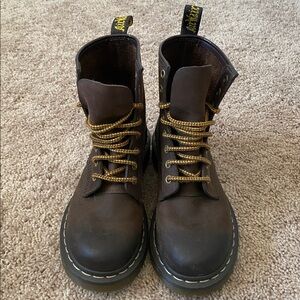 Dr. Martens Brown Boots with Yellow Laces